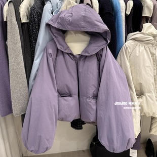 韩系泡芙连帽羽绒服冬保暖花苞短外套90白鸭绒减龄气质上衣面包服