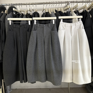 毛呢裤 韩系加绒九分弯刀裤 百搭时尚 保暖显瘦小个子休闲裤 子 女冬季