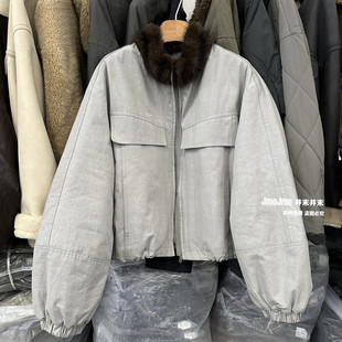 90白鸭绒内胆毛毛领子短款夹克女冬季新品显瘦小个子羽绒服外套