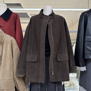 外套 立领宽松简约大口袋工装 巴恩风穿搭麂皮绒外套中长款 大衣秋季