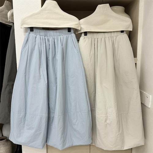 日系加棉款别致泡芙花苞半身裙