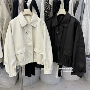 韩系翻领黑色皮衣女春装新品宽松显瘦pu皮短外套休闲夹克机车服