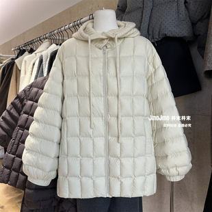 90%白鸭绒针织连帽小方格羽绒服女冬季新品宽松保暖休闲外套上衣
