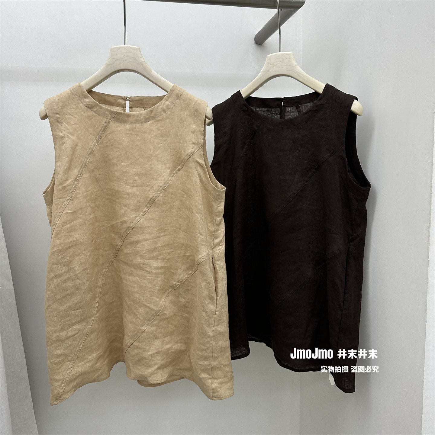 拼接设计叠穿亚麻背心女夏季新品宽松百搭休闲无袖上衣休闲衬衫