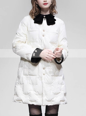 白鸭绒翻领小香风绣花羽绒服女短款2025冬季时尚高级感休闲外套