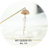 queen 原创扇子樱花发簪小清新日常现代可爱少女簪子送闺蜜可防身