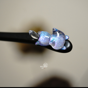 蓝色猫咪立体可爱夜光短款15cm丸子头简约日常趣味盘发簪子发簪