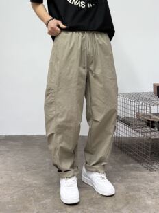 百搭松紧抽绳平口薄裤 简约纯色宽松休闲潮流时尚 子 男新款 实体夏季