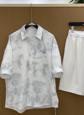 实体店夏季男新款简约休闲短袖韩版宽松休闲衬衫潮流时尚百搭上衣