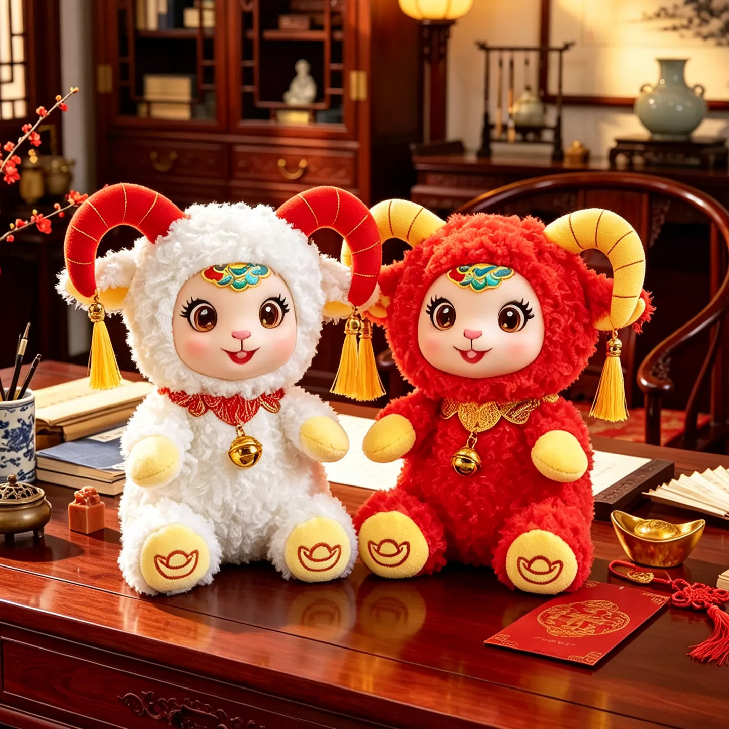 仿真坐姿皮脸玉宁坐羊毛绒玩具铃铛羊抓机公仔儿童安抚玩偶批发羊