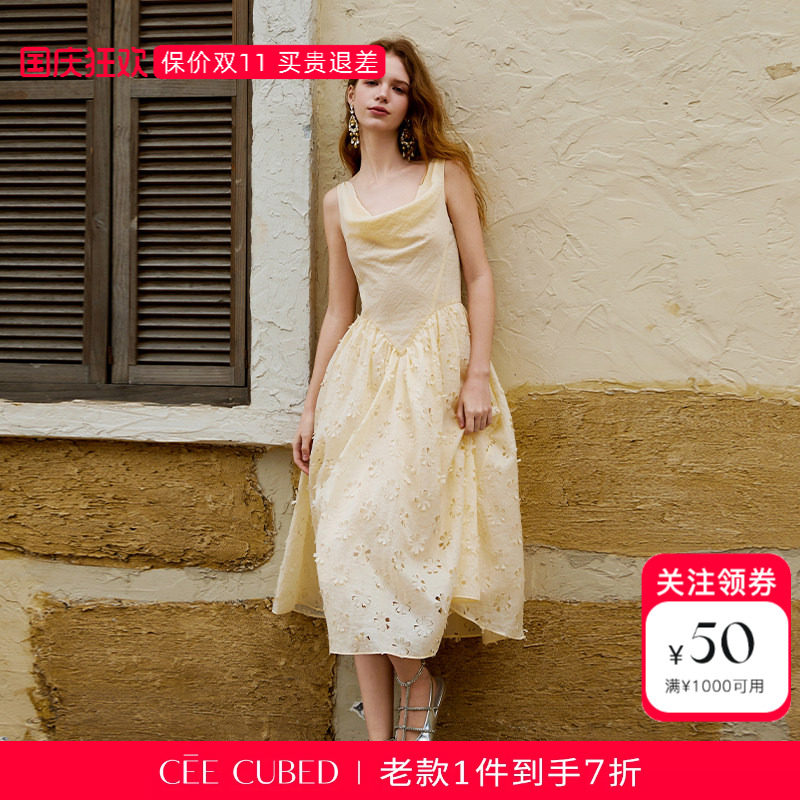 明星同款立体花朵无袖礼服裙图片
