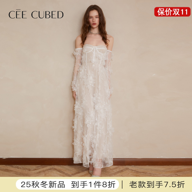 CEECUBED长袖一字肩抹胸连衣裙
