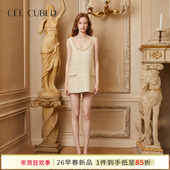 CEE CUBED米白色珍珠坠饰链条小香风吊带连衣裙千金风女26春新款