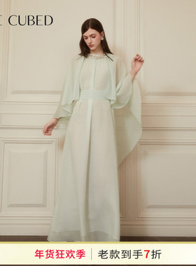 CEE CUBED薄荷曼波雪纺钻饰披肩斗篷设计感礼服连衣裙25春夏新款