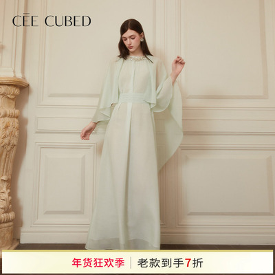 CEECUBED雪纺披肩斗篷连衣裙
