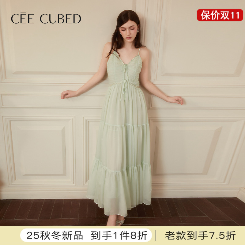 CEECUBED雪纺系带吊带连衣裙