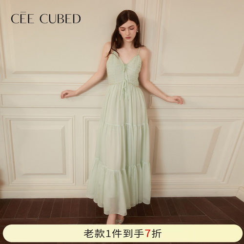 CEECUBED雪纺系带吊带连衣裙