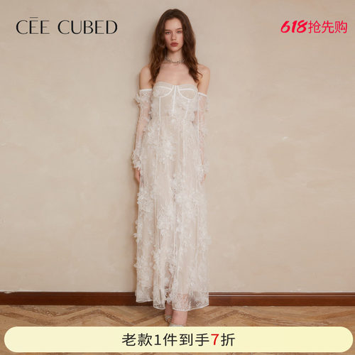 CEECUBED长袖一字肩抹胸连衣裙