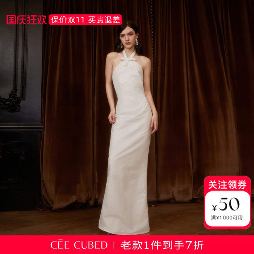 CEECUBED蝴蝶结挂脖烫钻小礼裙