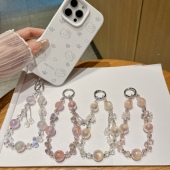 精美水晶闪粉珠小花流苏手机链挂件钥匙链女生礼物