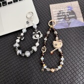 高级美拉德凯蒂猫水晶珍珠手机链挂件钥匙链包挂女生礼物