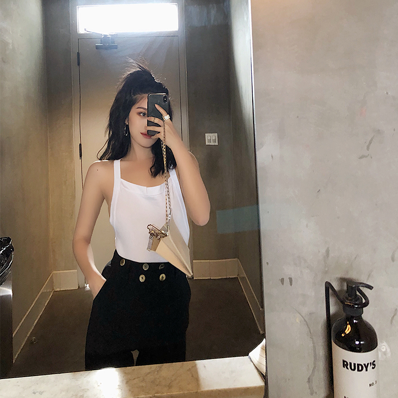 AIYALIU 漏背无袖后背交叉吊带背心女内搭连体衣上衣