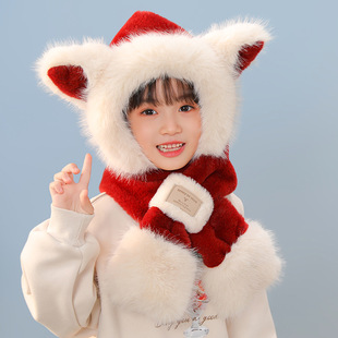 亲子儿童东北哈尔滨雪乡防寒装备帽子围巾一体阿勒泰禾木雪地帽冬