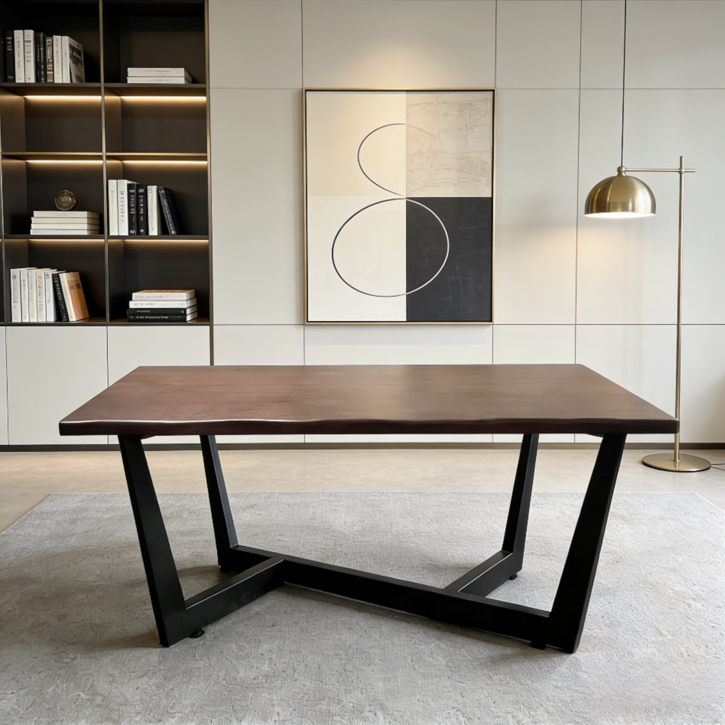 北欧实木餐桌长方形大板桌意式简约饭桌椅现代办公桌中古风茶台桌