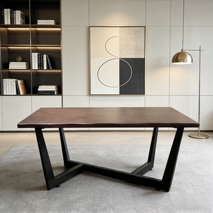 北欧实木餐桌长方形大板桌意式简约饭桌椅现代办公桌中古风茶台桌