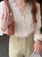 French Rouje Rosella gentle and chic ⭐ French lace patchwork cutout V-neck shirt feminine top thumbnail 5