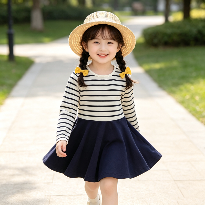女童长袖连衣裙2026秋季条纹连衣裙