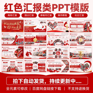 【100页】红色高端职场汇报国企单位图文排版工作汇报PPT模板静态