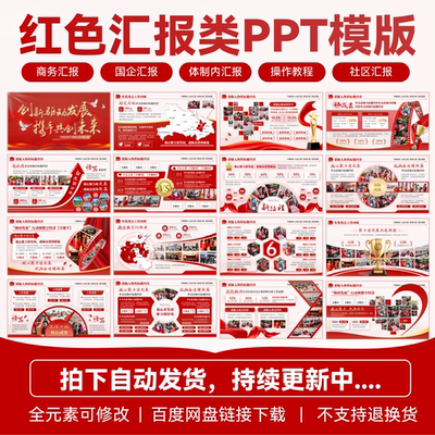 【100页】红色高端职场汇报国企单位图文排版工作汇报PPT模板静态