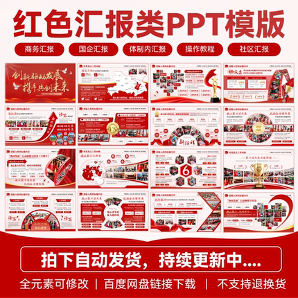 【100页】红色高端职场汇报国企单位图文排版工作汇报PPT模板静态
