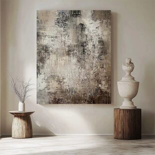 民宿客厅侘寂风手绘抽象油画鼎新日式简约无框挂画玄关肌理装饰画