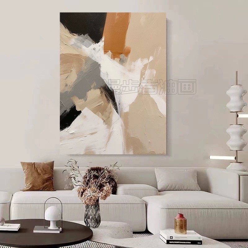 手绘丙烯肌理油画渲染客厅简约抽象装饰画玄关卧室无框侘寂风挂画