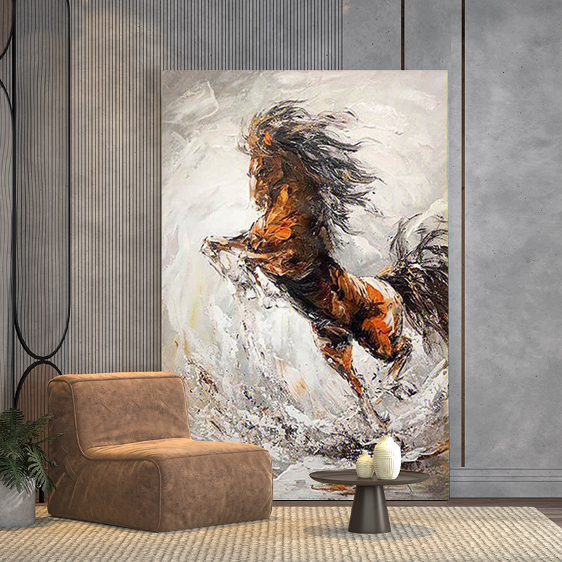 马到成功纯手绘油画客厅抽象骏马装饰画入户玄关肌理画办公室挂画