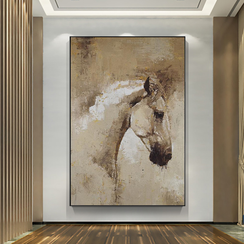 手绘油画马到成功动物玄关书房办公室挂画客厅背景墙装饰画轻奢画