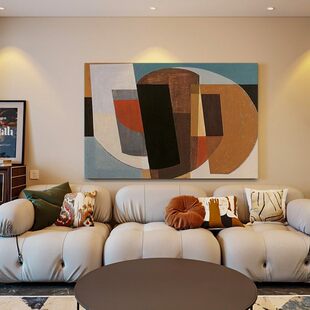 纯手绘肌理抽象油画美式极简客厅沙发艺术装饰画轻奢立体横版挂画