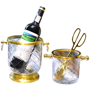 轻奢黄铜香槟桶酒柜吧台玻璃冰桶家用食用冰块红酒冰镇啤酒桶高档