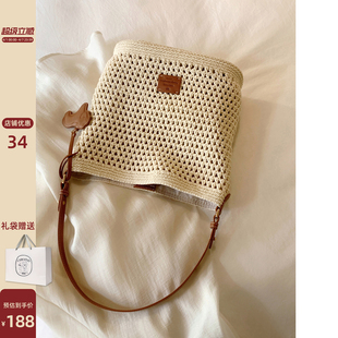 假日游园水桶包包女春夏慵懒风沙滩编织包单肩斜挎包 南风Chio2nd
