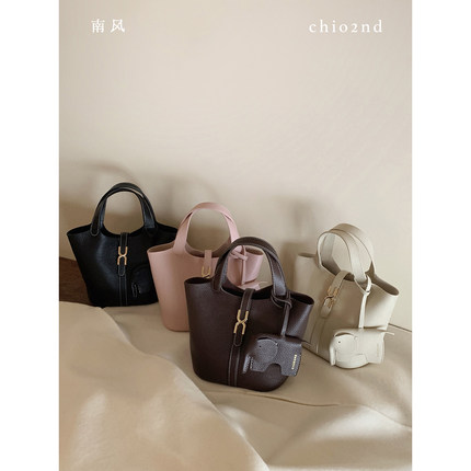 南风Chio2nd 头层牛皮水桶包包女真皮手提包菜篮子通勤单肩斜挎包