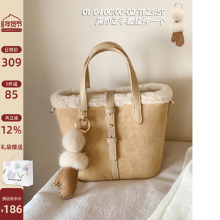 南风Chio2nd 真羊毛清冬栗岛托特包毛茸茸包包女冬手提单肩斜挎包