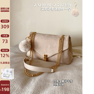 南风Chio2nd 磨砂牛皮栗木奶霜小方包冬季质感通勤链条单肩斜挎包