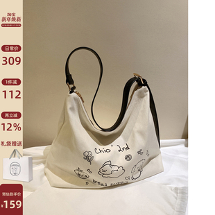 南风Chio2nd 面包小狗涂鸦托特包包女大容量松弛感单肩斜挎帆布包