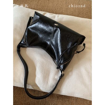 南风Chio2nd 松弛黑皮hobo流浪包中性风托特包大容量单肩包斜挎包