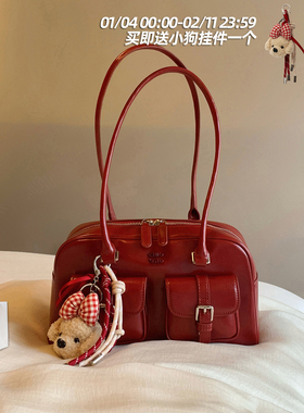 南风Chio2nd 桑巴酒廊枕头包包女红色复古波士顿手提包通勤单肩包