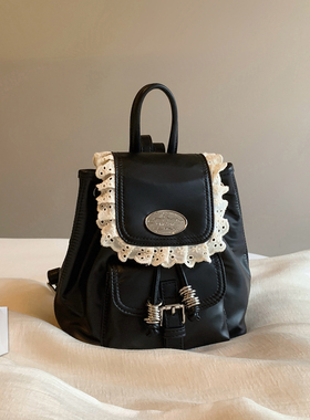 南风Chio2nd 薄暮流光双肩包包女款复古手提包黑色蕾丝拼接小背包