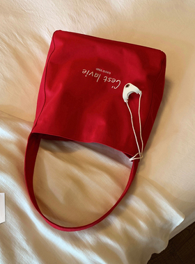 赵露思同款 南风Chio2nd霓虹甜心托特包包女红色帆布包通勤单肩包