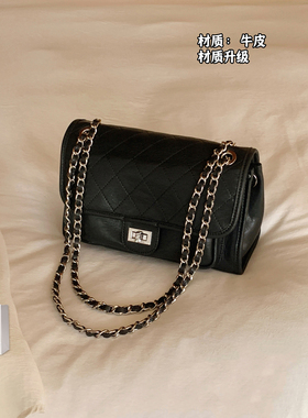 南风Chio2nd 真皮牛皮莫斯科雪链条包复古黑色邮差包单肩斜挎包女